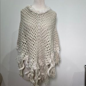 Rabbit hair fur knit poncho